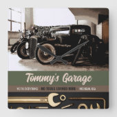 Mechanische Automotorradgarage Quadratische Wanduhr (Vorderseite)