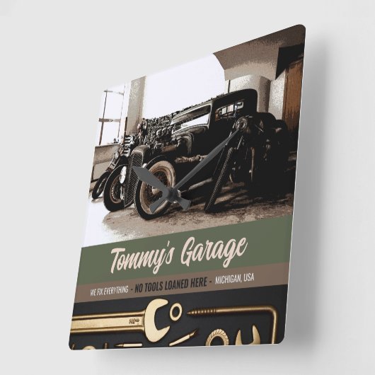 Mechanische Automotorradgarage Quadratische Wanduhr (Winkel)