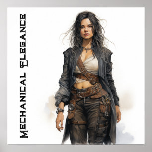 Mechanische Elegance Steampunk Young Woman Poster