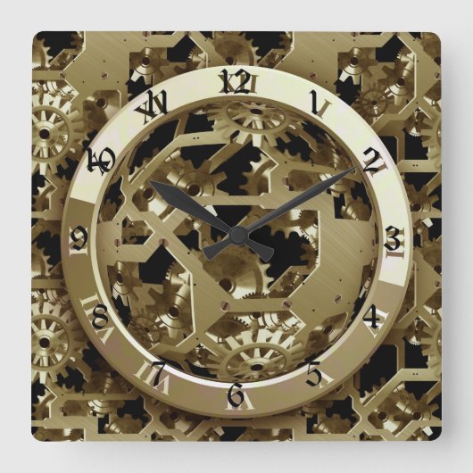 Mechanische Geschenke aus Gold-Uhren und Gears Quadratische Wanduhr (Vorderseite)