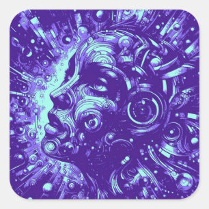 Mechanische Muse Lila Cyberpunk-Aufkleber Quadratischer Aufkleber
