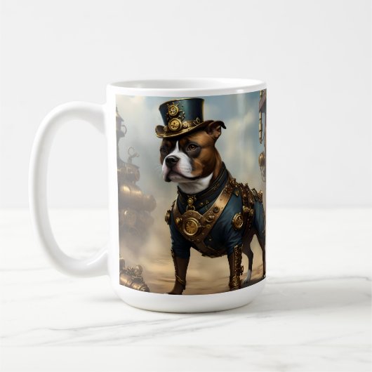Mechanische Pfoten: Steampunk Staffordshire Terrie Kaffeetasse (Links)