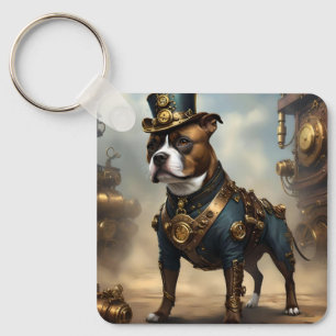 Mechanische Pfoten: Steampunk Staffordshire Terrie Schlüsselanhänger