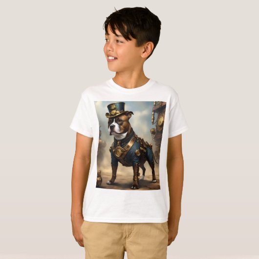 Mechanische Pfoten: Steampunk Staffordshire Terrie T-Shirt (Vorne ganz)