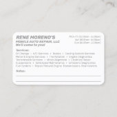 Mechanische Reparatur von Personenkraftwagen, 2 Se Visitenkarte (Rückseite)