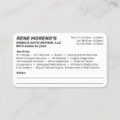 Mechanische Reparatur von Personenkraftwagen, 2 Se Visitenkarte (Rückseite)