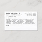 Mechanische Reparatur von Personenkraftwagen, 2 Se Visitenkarte (Rückseite)