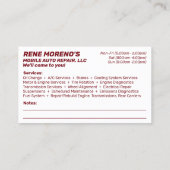 Mechanische Reparatur von Personenkraftwagen 2 Sei Visitenkarte (Rückseite)