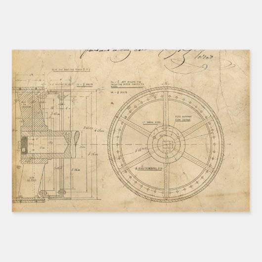 Mechanische Schaltpläne auf Tan Geschenkpapier Set (Vorderseite 3)