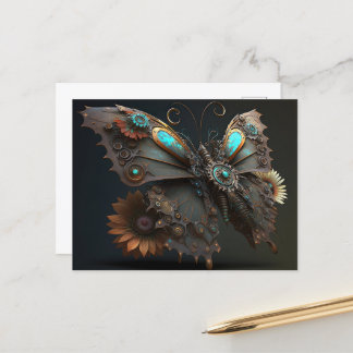 Mechanische Steampunk-Blume Schmetterling Postkarte