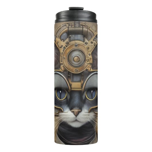 Mechanische Vintage Steampunkkatze Thermosbecher (Vorderseite)