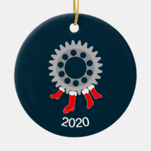Mechanische Weihnachtsstrümpfe mit Zahnrad Keramik Ornament