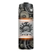 Mechanische Werkzeuge Emblem Getriebe Hintergrund Thermosbecher (Vorderseite)