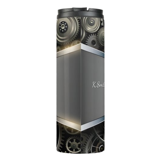 Mechanische Werkzeuge Emblem Getriebe Hintergrund Thermosbecher (Rückseite)