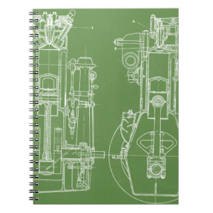 MECHANISCHE ZEICHNUNG VINTAGE BLAUPAUN WHITE CUSTO NOTIZBLOCK