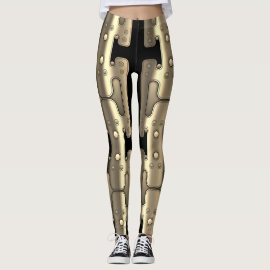 Mechanischer Android Metallic Golden Robot Leggings (Vorderseite)