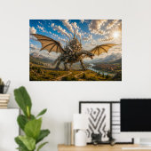 Mechanischer Drache, der eine Steampunk-Schlosssta Poster (Heimbüro)
