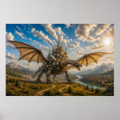 Mechanischer Drache, der eine Steampunk-Schlosssta Poster (Vorne)