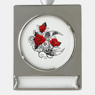 Mechanischer Halbmond mit Rote Rosen Banner-Ornament Silber