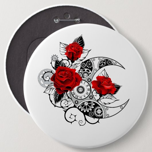 Mechanischer Halbmond mit Rote Rosen Button (Vorne & Hinten)
