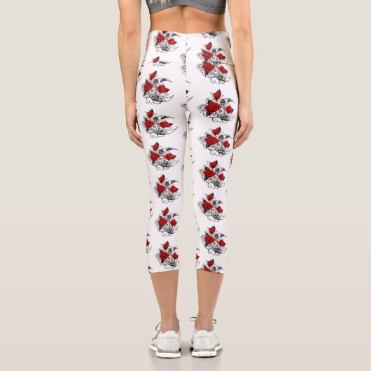 Mechanischer Halbmond mit Rote Rosen Capri Leggings (Rückseite)