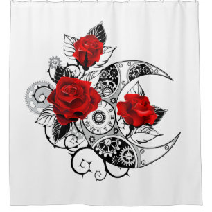 Mechanischer Halbmond mit Rote Rosen Duschvorhang