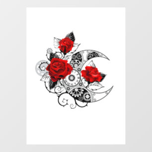 Mechanischer Halbmond mit Rote Rosen Fensteraufkleber