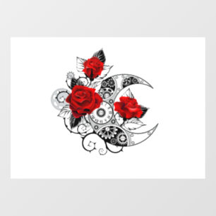 Mechanischer Halbmond mit Rote Rosen Fensteraufkleber