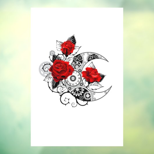 Mechanischer Halbmond mit Rote Rosen Fensteraufkleber (Blatt 3)