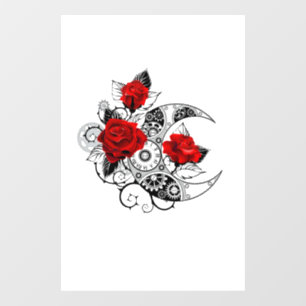 Mechanischer Halbmond mit Rote Rosen Fensteraufkleber
