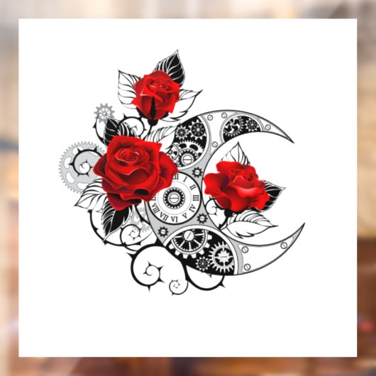 Mechanischer Halbmond mit Rote Rosen Fensteraufkleber (Blatt 2)