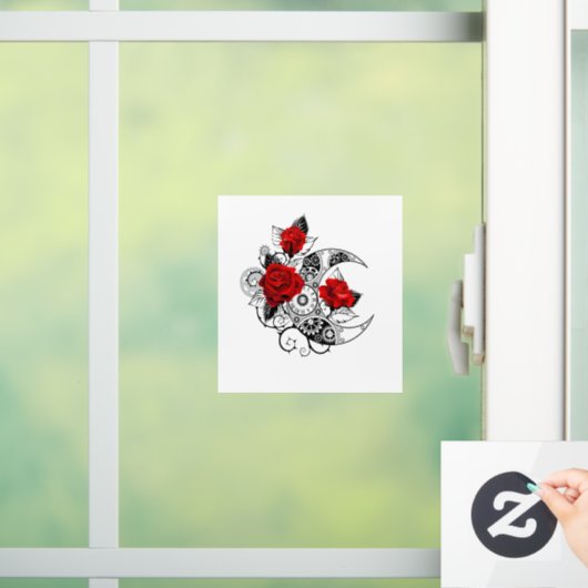 Mechanischer Halbmond mit Rote Rosen Fensteraufkleber (Zuhause)
