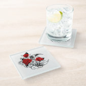 Mechanischer Halbmond mit Rote Rosen Glasuntersetzer (Schrägansicht)