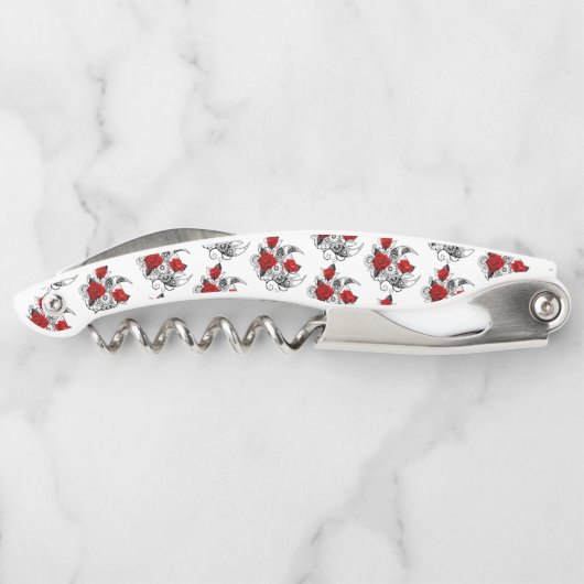 Mechanischer Halbmond mit Rote Rosen Kellnermesser (Rückseite)