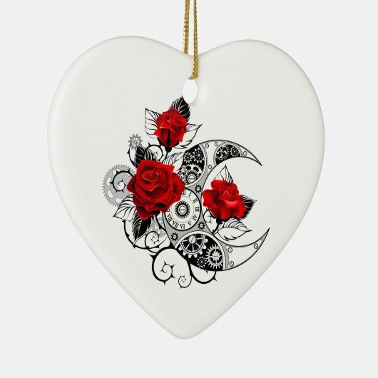 Mechanischer Halbmond mit Rote Rosen Keramik Ornament (Rechts)