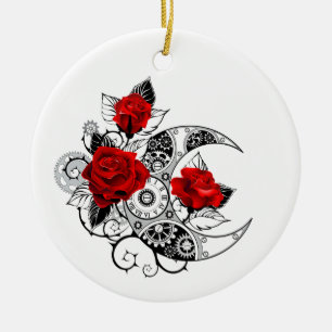 Mechanischer Halbmond mit Rote Rosen Keramik Ornament