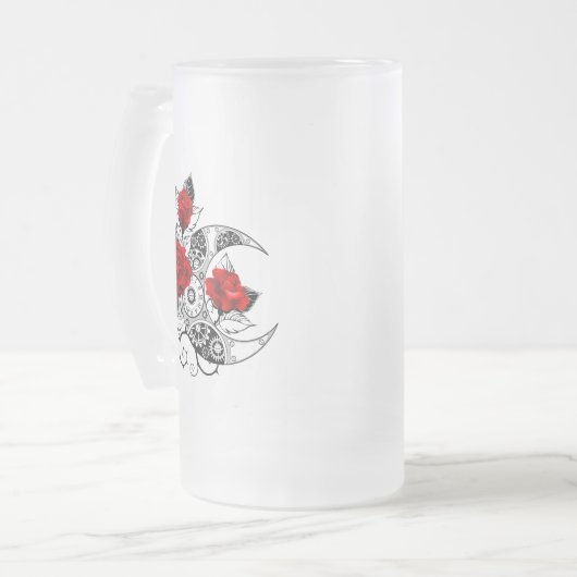 Mechanischer Halbmond mit Rote Rosen Mattglas Bierglas (Vorderseite Links)