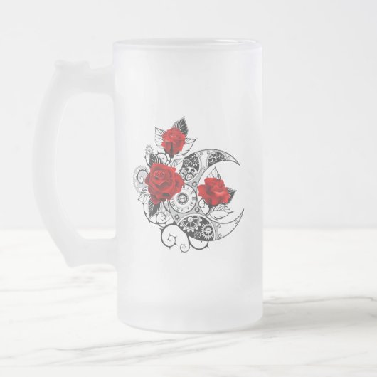 Mechanischer Halbmond mit Rote Rosen Mattglas Bierglas (Links)