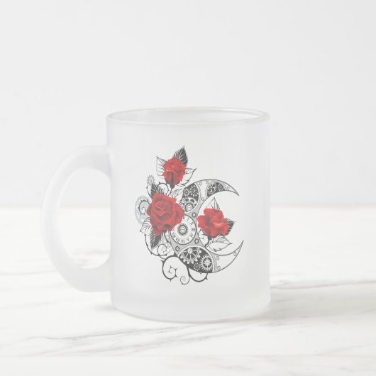 Mechanischer Halbmond mit Rote Rosen Mattglastasse (Links)