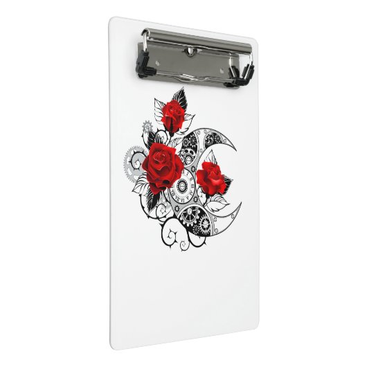 Mechanischer Halbmond mit Rote Rosen Mini Klemmbrett (Schrägansicht)