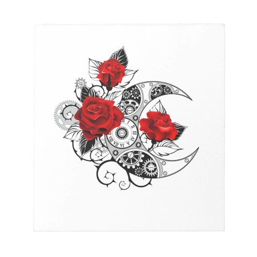 Mechanischer Halbmond mit Rote Rosen Notizblock (Vorderseite)