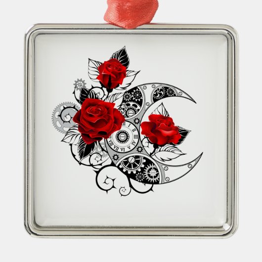 Mechanischer Halbmond mit Rote Rosen Ornament Aus Metall (Vorne)