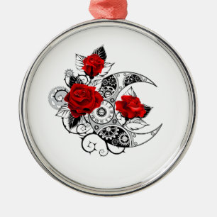 Mechanischer Halbmond mit Rote Rosen Ornament Aus Metall