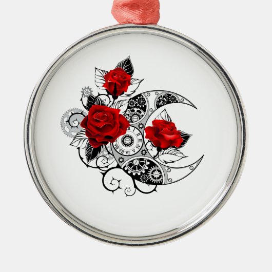 Mechanischer Halbmond mit Rote Rosen Ornament Aus Metall (Vorne)