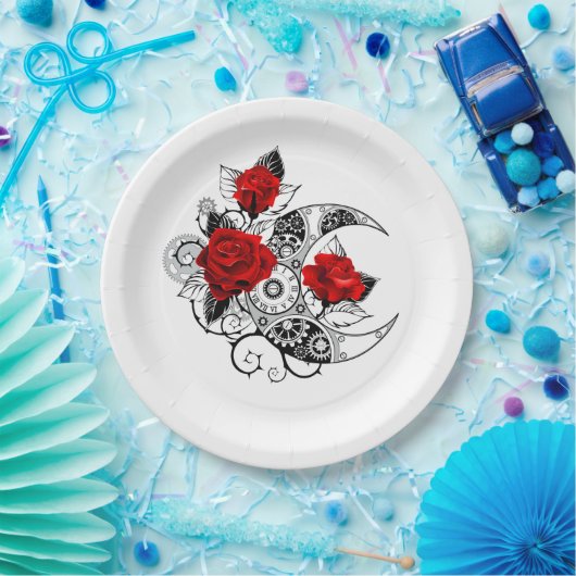 Mechanischer Halbmond mit Rote Rosen Pappteller (Party)