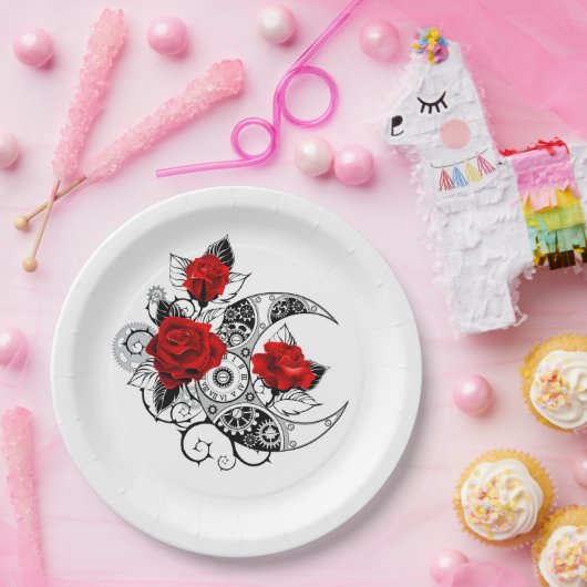 Mechanischer Halbmond mit Rote Rosen Pappteller (Party)