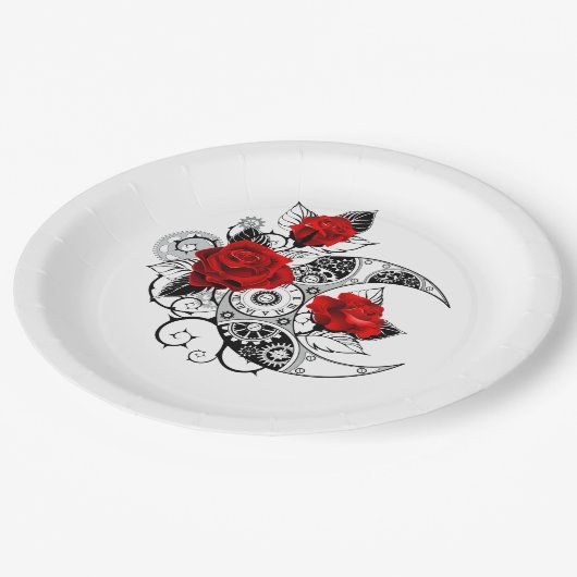 Mechanischer Halbmond mit Rote Rosen Pappteller (Schrägansicht)