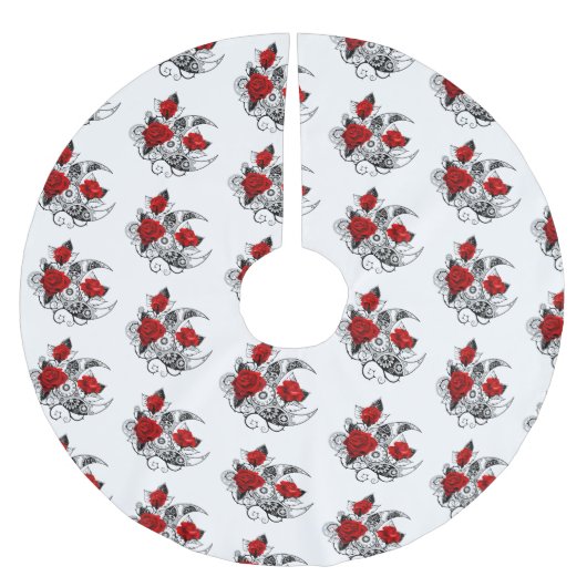 Mechanischer Halbmond mit Rote Rosen Polyester Weihnachtsbaumdecke (Vorderseite)