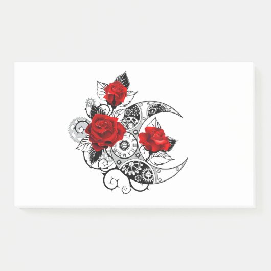 Mechanischer Halbmond mit Rote Rosen Post-it Klebezettel (Vorderseite)