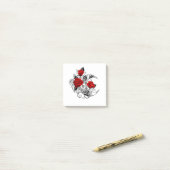 Mechanischer Halbmond mit Rote Rosen Post-it Klebezettel (Auf Schreibtisch)